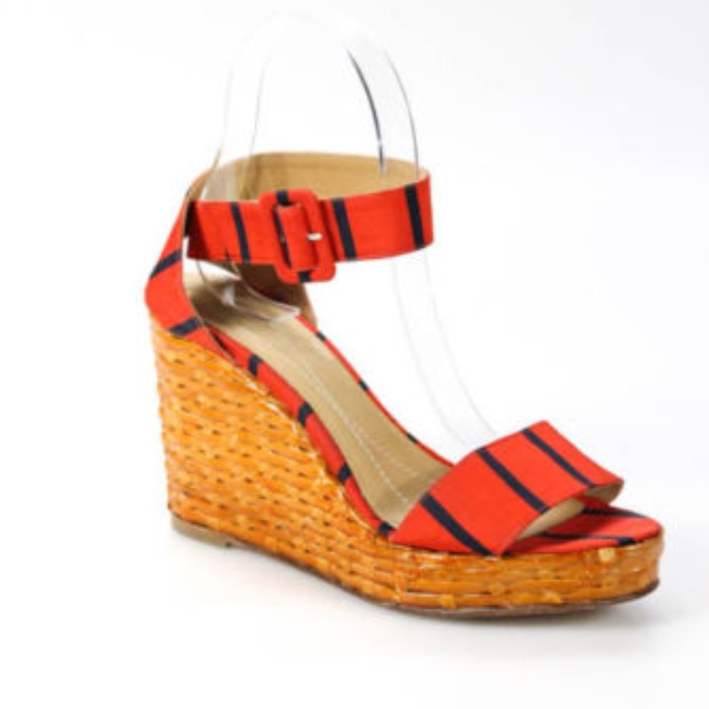 Kate Spade Orange Blue Grosgrain Cabana Wedges